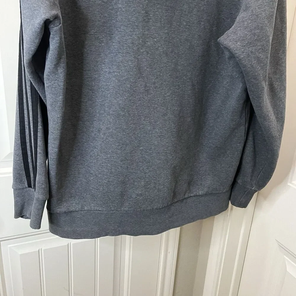 Adidas Gray Black Triple Stripe Pullover Hoodie Sweatshirt Mens Size L